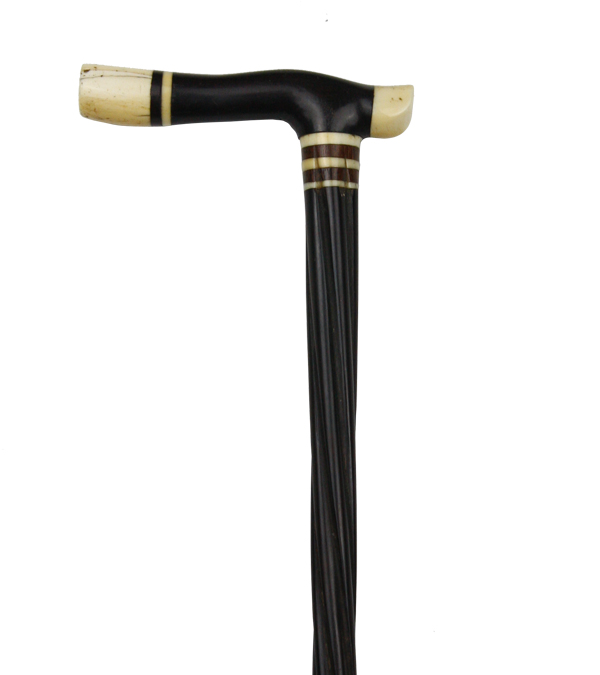 Ebony and Bone Inlay Stick with a Barley Sugar Twist Shaft